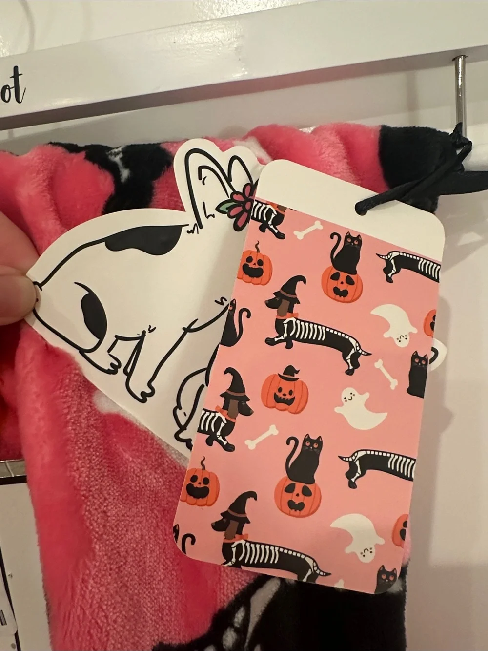 NWT Pickle & Dot Pink Halloween Skeleton Dachshund Plush Throw Blanket 60